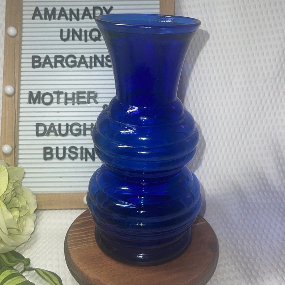 Indiana Glass Co USA Cobalt Blue Beehive  Double Stacked Vase  8.5